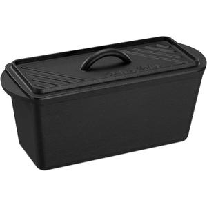 Navaris Long Bread Pan - Cast Iron Bread Loaf Pan with Lid for Homemade Sourdough Baking - 2 in 1 Cast Iron Loaf Pans - Covered Sour Dough Sandwich Baker - Dutch Oven Bakeware Set, Black