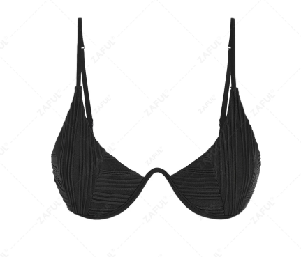 ZAFUL  Swimsuit Top for Women Ribbed String Bikini Top 2024  Black XS 