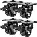 W B D WEIBIDA 2-inch Plate Swivel Caster Wheels Set of 4 Heavy Duty, Load Capacity 2200lbs, Low Gravity Center Black Extra Width Caster with Brake, Durable & Quiet & Sturdy Nylon Wheels for Industrial