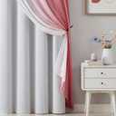 Pink Blackout Curtains with Ombre Sheers Overlay 95 Inch Length for Living Room Decor, Mix and Match Double Layer Thermal Insulated Curtain Panels Set of 4 for Girls Bedroom, Grommet Top, 52"W
