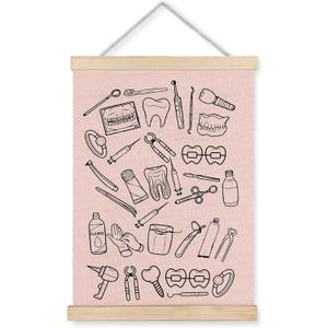 ignytiger Dental Office Decor, Dental Wall Art Poster Framed, Dentist Tools Pink Canvas Wall Art Prints for Hospital Office Decor, 12x16 Inches