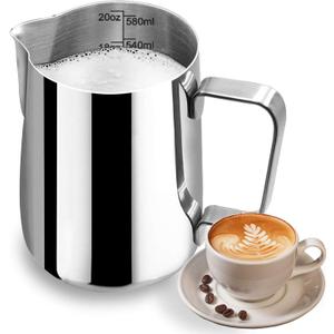 Milk Frothing Pitcher, Stainless Steel Latte Art Creamer Cup The Best Milk Frother Steamer Cup Stainless Steel Coffee Milk Frothing Cup,Coffee Steaming Pitcher 20oz/500ml (20 oz)