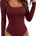 ANRABESS Womens Scoop Neck Long Sleeve Bodysuits, S