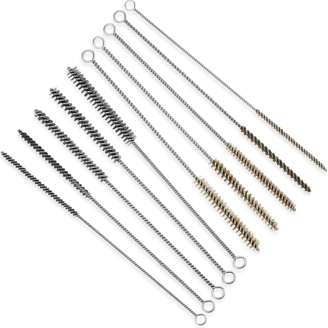 Wire Tube Brushes for Cleaning Pipe Tube Brass Stainless Steel Round Wire Brush for Auto Parts, Bottles, Tubes, 5 Sizes(10 Pieces)