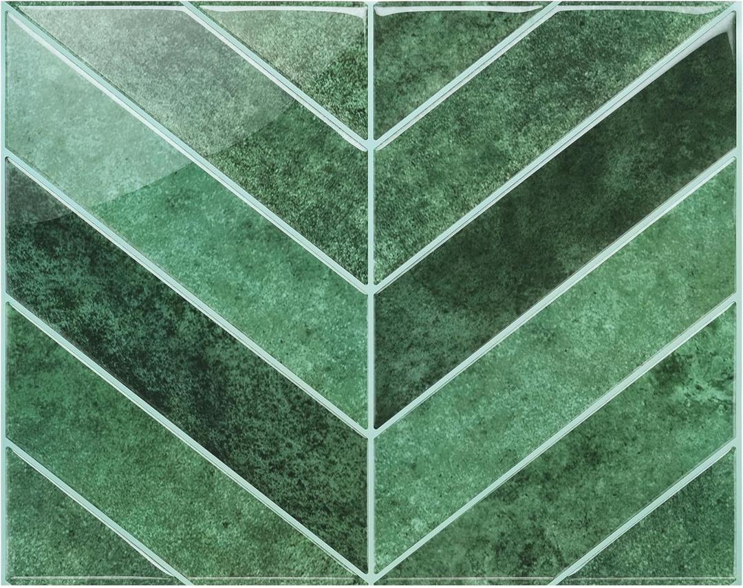 10-Sheet Chevron Peel and Stick Backsplash Tiles 11.4"9", Stick on Backsplash Self Adhesive Wall Tile for Kitchen Bathroom Office, Deep Green
