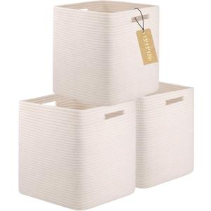 OIAHOMY Storage Cubes, 13 Inch Cube Storage Organizer, Collapsible Storage Bins, Baskets for Organizing, Storage Bins for Shelves-White, 3-PACK