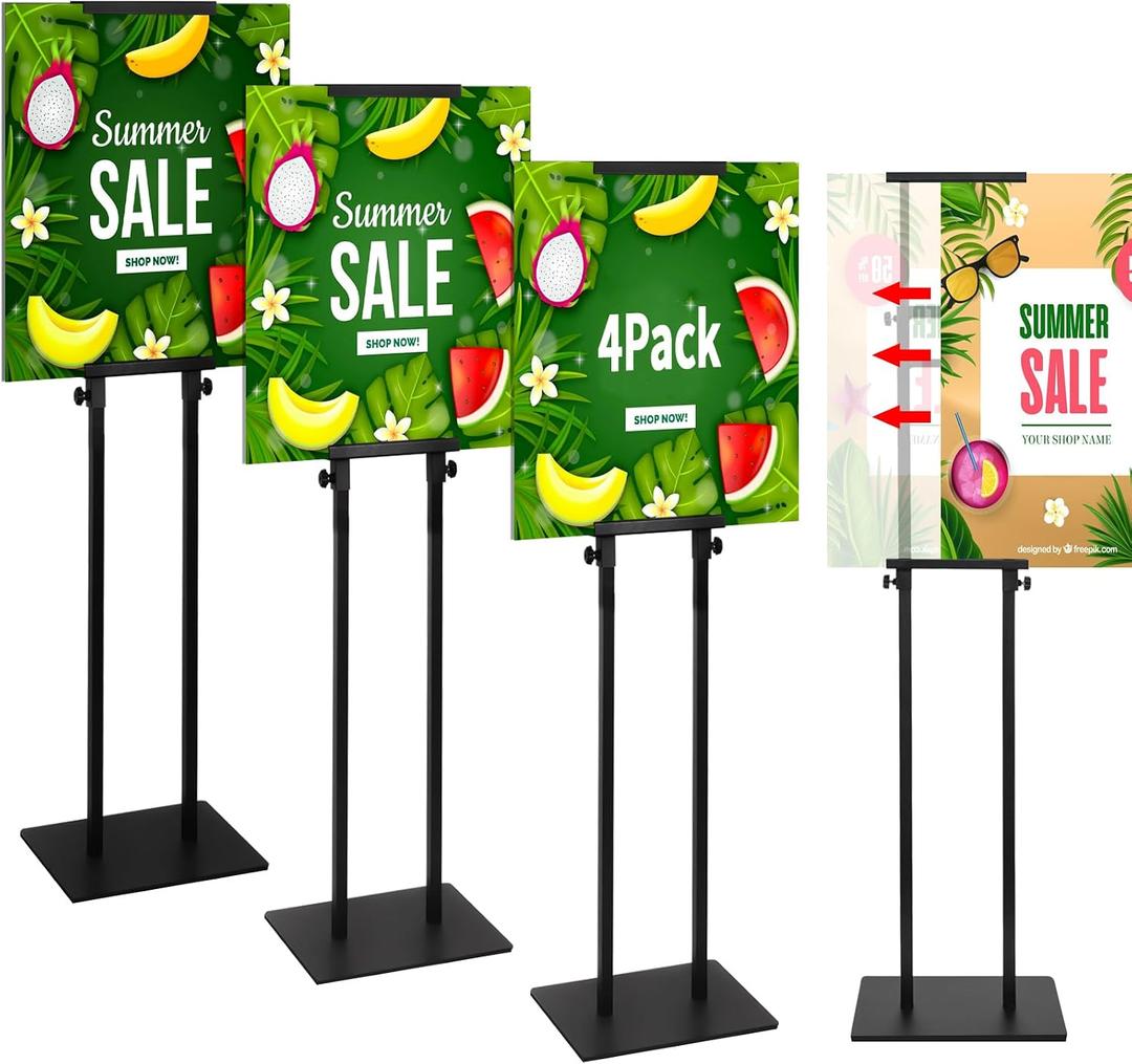 4Pack Poster Holder for Display, Adjustable Pedestal Sign Stand Up to 78 Inches, Double-Sided for Board & Foam, Sign Holder Stand with Non-Slip Mat Base for Wedding, Restaurant & others
