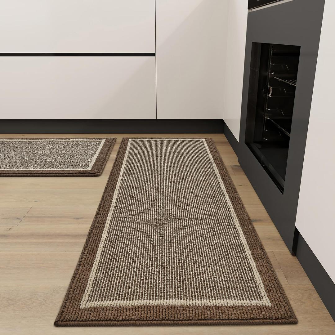 Kitchen-Rugs Non Slip Washable 2 Pieces Kitchen Mats for Floor Soft Kitchen Floor Mat Set Brown Kitchen Rugs for Kitchen Floor, Hallway, Sink, Laundry 18x46 Kitchen-Rugs Non Slip Washable 2 Pieces Kitchen Mats for Floor Soft Kitchen Floor Mat Set Brown Kitchen Rugs for Kitchen Floor, Hallway, Sink, Laundry 18x46