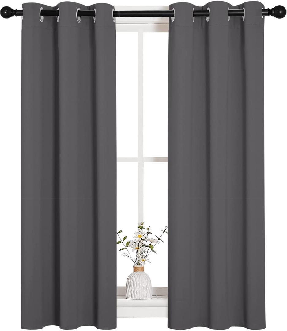 NICETOWN Grey Blackout Curtain Panels for Bedroom, Thermal Insulated Grommet Top Blackout Draperies and Drapes (2 Panels, W29 x L45 inches, Grey)