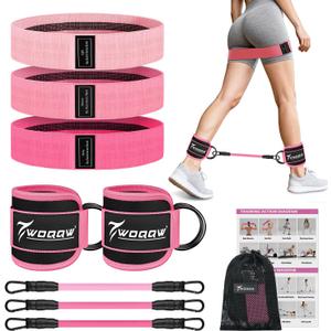 WOQQW Resistance Bands Set - Ankle Resistance Bands with Cuffs for Legs & Glute Workout, Fabric Booty Bands for Women, Home Gym Exercise Equipment for Hip, Pilates, Fitness, Yoga, Physical Therapy