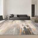 OMERAI Modern Abstract Machine Washable Area Rug 8'x10' - Ultra-Thin Large Area Rug for Living Room, Bedroom, Dining Room, Office, Kitchen - Non Slip Stain Resistant Carpet (Grey-Gold)