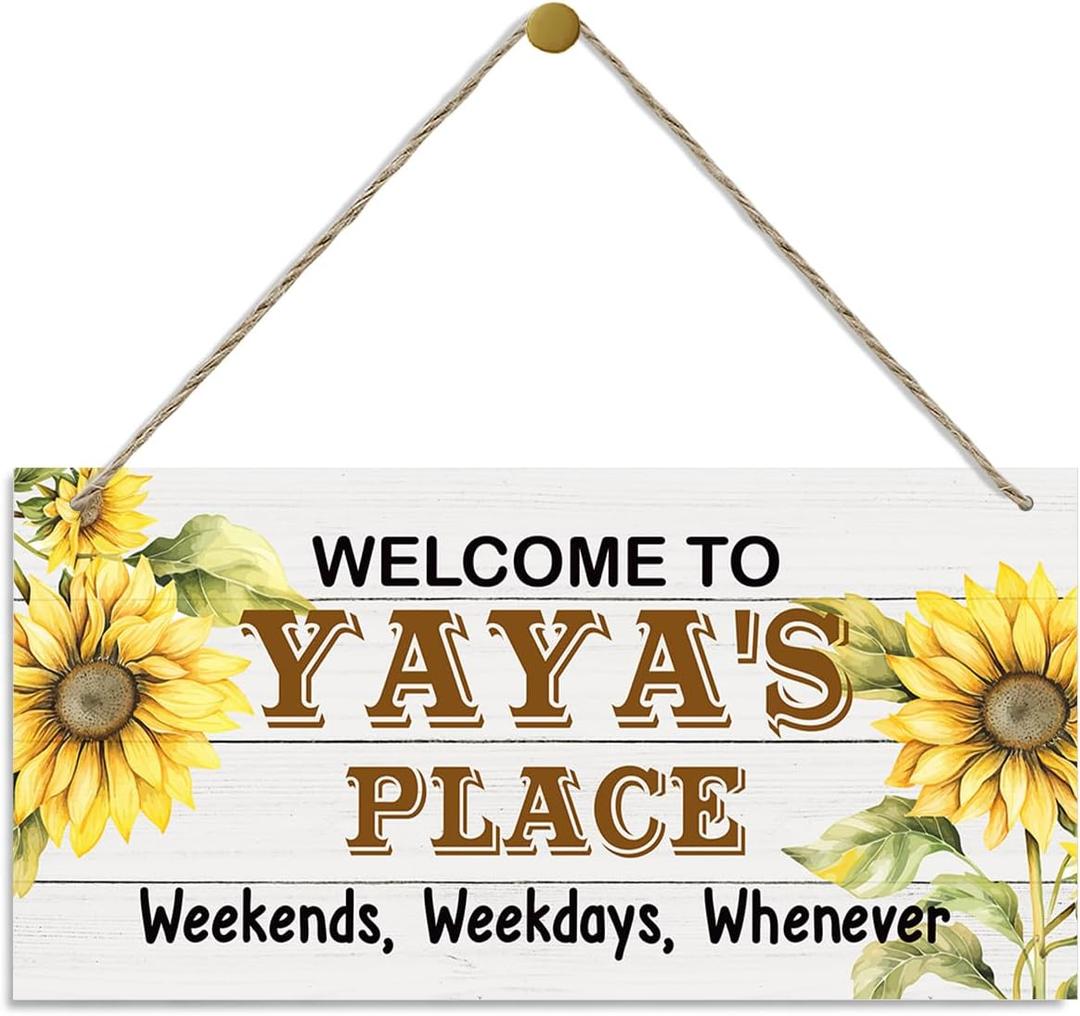 Rustic Welcome to Yaya's Place Decor Sign, Welcome Decor Sign, Sunflower Sign, Hanging Decorative Wood Plaque, Printed Wood Art Wall Decor, Porch Decor Sign, Yaya's Gift, Gift for Grandma 12x7in