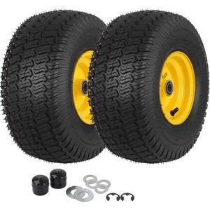 (2 Pack) 15x6.00-6 Tubeless Tire and Wheel, 3" Offset Hub, 3/4" Bearing, 4 Ply, 15x6-6 Replacement Riding Lawn Mower Front Tires, Compatible with 100 and 300 Series John Deere Riding Mowers