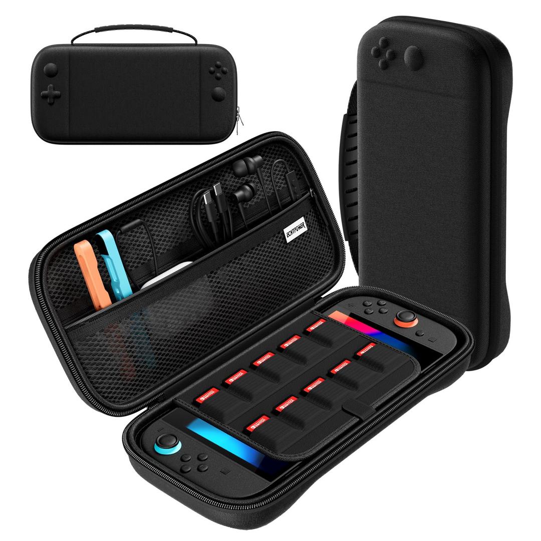 2 x ECHTPower Carrying Case for Nintendo Switch 2 (2025), Slim Hard Travel Case for Switch 2 Console & Accessories, Lightweight Ballistic Nylon Shell, 10 Game Slots, Soft Lining, Black