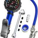 Tire Pressure Gauge with Inflator and Longer Hose - Most Accurate, Heavy Duty Air Chuck with Gauge for Air Compressor Tire Inflator Attachment - 100PSI
