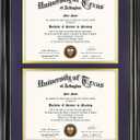 GraduationMall Double 8.5x11 Diploma Frame,Solid Wood & Tempered Glass,Black Finish with Gold Trim,Purple & Gold Mat