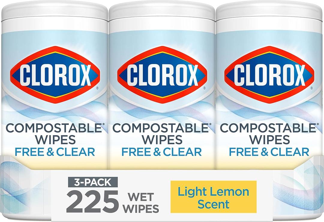 Clorox Free & Clear Cleaning Wipes, Light Lemon Scent, 75 Count, Pack of 3