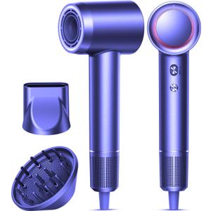 Hair Dryer, 160000 RPM Professional High-Speed Blow Dryer 500 Millions Negative Ionic Care Hair Dryer for Fast Drying, Low Noise Thermo-Control Hairdryer, Travel with Diffuser, Purple