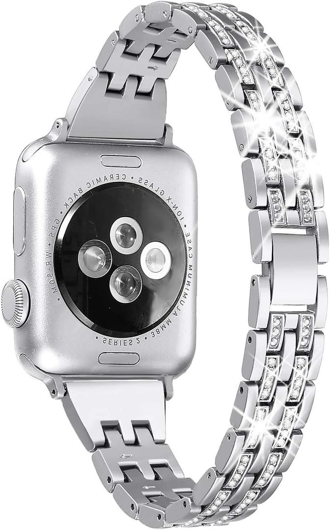 Secbolt Bling Bands Compatible with Apple Watch Band, Women iWatch, Dressy Jewelry Metal Wristband Strap Diamond Rhinestone, Size: 38mm/40mm/41mm/42mm(Series 11/10)
