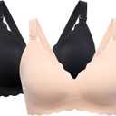 Momcozy Nursing Bras for Breastfeeding, Seamless Pregnancy Maternity Bra Wireless Classic Jelly Strip Support Nursing Bra (Large, 2 Pack-black,oyster Pink)