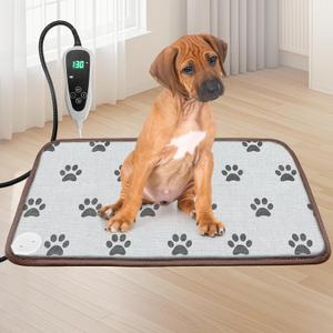 Pet Heating Pad 22x18 in with Smart Thermostat Switch and Power Line Protection Tube,Obtained MET and UL Dual Certification,Waterproof Cat Heating pad-Paw Print