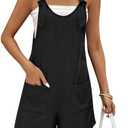 Ekouaer Rompers for Women 2026 Fashion Ribbed Knit Jumpsuit Scoop Neck Loose Outfit Wide Leg Summer One Piece Shortalls, XL, Black