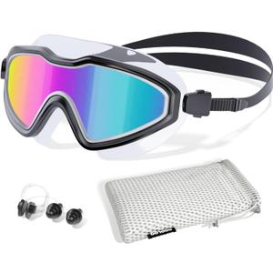 COOLOO Swim Goggles, Wide View No Leaking Swimming Goggles, Anti-fog & Anti-UV Fashion Swim Goggles for Adult Men Women Youth (B-black Frame/Mirrored Lens)