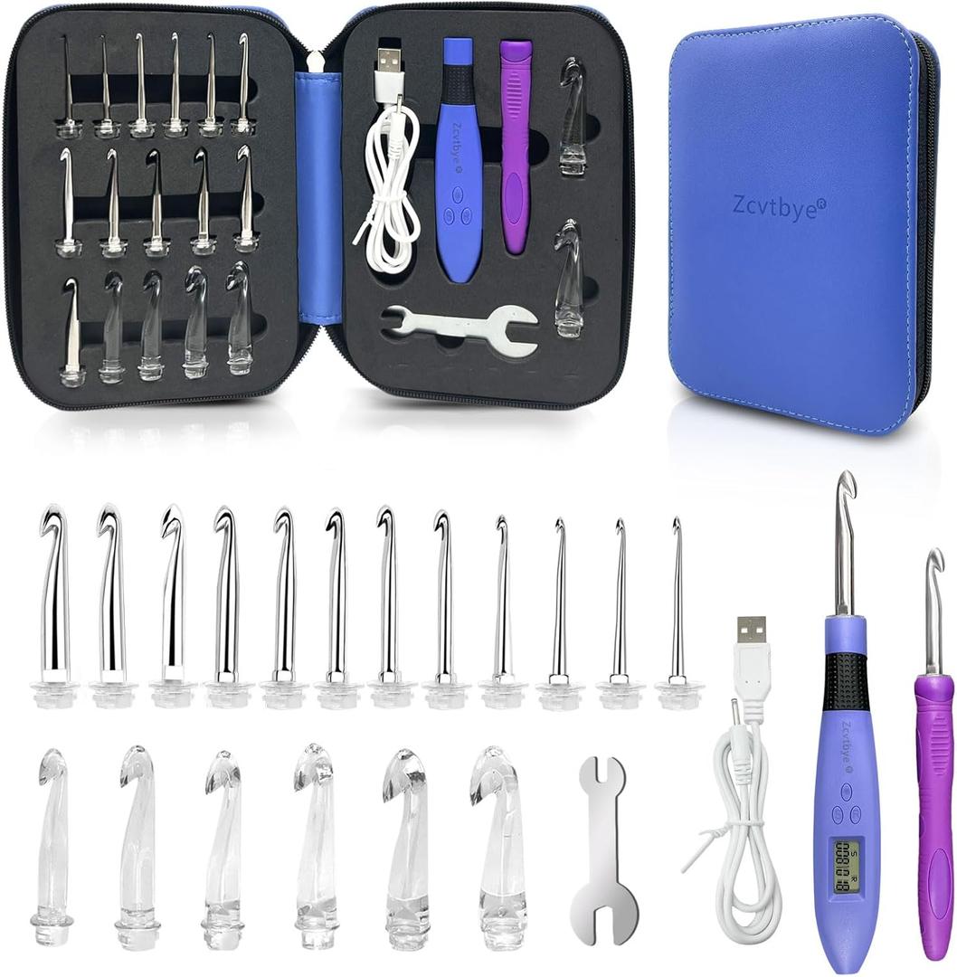HCBZVV 18 Sizes Counting Crochet Hook Set, 2mm-14mm Interchangeable Needles, Light Up Crochet Hooks with Stitch and Row Counter, Rechargeable Crochet Kit Gift for Beginner and Experienced Crocheters
