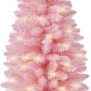 Pre-Lit Artificial Christmas Tree 3Ft, Battery Operated Desktop Xmas Tree with 50 LED 160 Branch Tips Mini Christmas Tree Decoration Indoor Outdoor (Pink)
