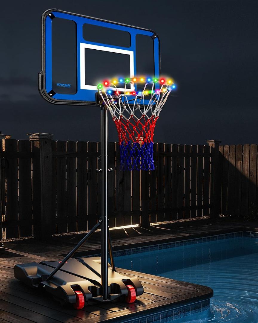 SPOYNAL Basketball Hoop Outdoor & Indoor, 3.8FT-7FT Adjustable Portable Basketball Hoops & Goals with LED, PC Backboard for Driveway, Garage, Pool Court, Pool Basketball Hoop