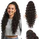 Ponytail Extension, HOOJIH Clip in Ponytail 24 Inch Hair Extension Curly Wavy Ponytail Fluffy Soft Synthetic Fiber Hair Pieces for Women - Dark Chocolate Brown