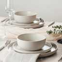 Famiware Milkyway Plates and Bowls Sets, 24 Pieces Dinnerware Sets, Reactive Glaze Dish Set, Stoneware Dishes Set for 8, Matte Beige White