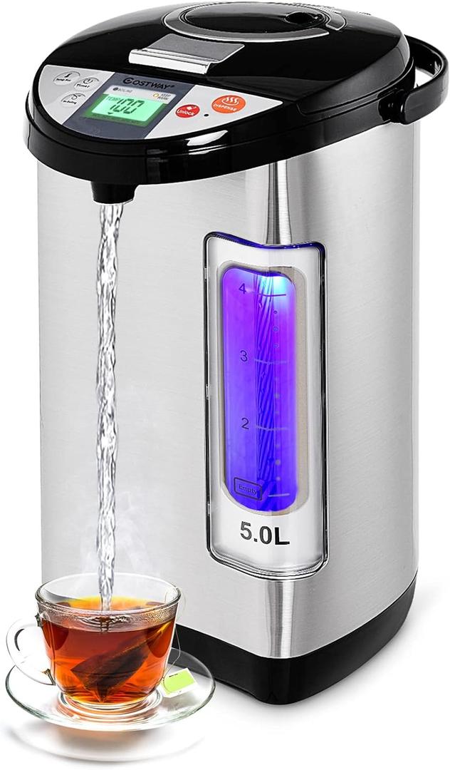 Instant Electric Hot Water Boiler and Warmer, 5-Liter LCD Water Pot with 5 Stage Temperature Settings, Safety Lock to Prevent Spillage, Stainless Steel Hot Water Dispenser