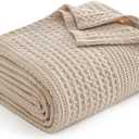PHF Lightweight Waffle Weave Blanket King Size, Breathable & Ultra Soft, 104"x 90" Soft & Cozy Thin Blanket for Spring & Summer & Hot Sleepers, Bed, Home Decor - Light Tan