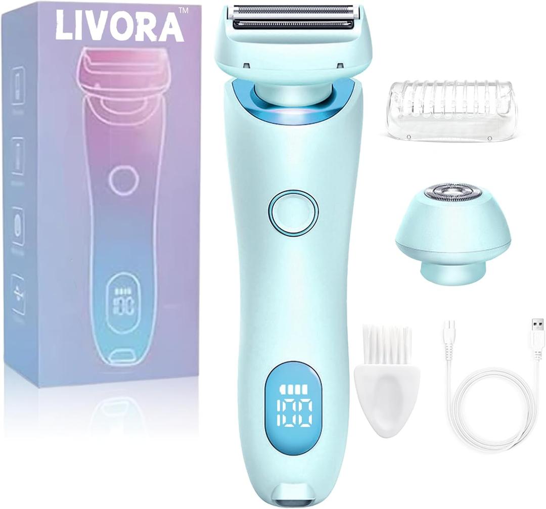 Livora Electric Shaver for WomenSilk Glide Pro ShaverRechargeable Electric Trimmer for Bikini, Pubic Hair, Legs, Body, Wet/Dry (Blue)