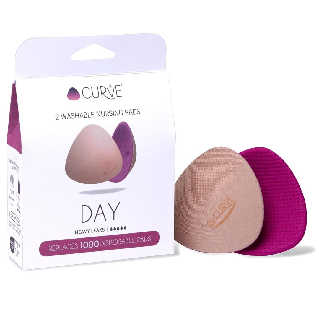 Essential Day - 2 Nursing Pads - Ultra Absorbent - Reusable & Washable Breast Pads - Heavy Leaks - Stay Dry All Day, Eco-Friendly. Say Goodbye to Disposable Pads