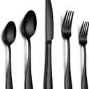 PHILIPALA 20 Piece Black Silverware Set, Stainless Steel Flatware Set for 4 Food Grade Cutlery Utensil Set Include Knife Fork Spoon Mirror Polished Dishwasher Safe