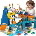 MSKOLER Dinosaur Race Car Tracks for Toddlers 2-4 Years, Dinosaur Climbing Hills Railcar, Toy Car Track Play Set with 7 Small Race Cars, Preschool Birthday Gifts for 3 4 5 6 7 8 Year Old Boys Girls, Medium