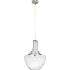 Kichler Everly 19.75" Kitchen Bell Pendant in Brushed Nickel, 1-Light Clear Seeded Glass Pendant Light, (19.75" H x 13.75" W), 42046NICS