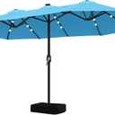 ABCCANOPY 15ft Umbrella Outdoor Patio Solar Lights with Base, Outdoor Double-Sided Rectangle Umbrella for Poolside, Lawn, Backyard (Turquoise)