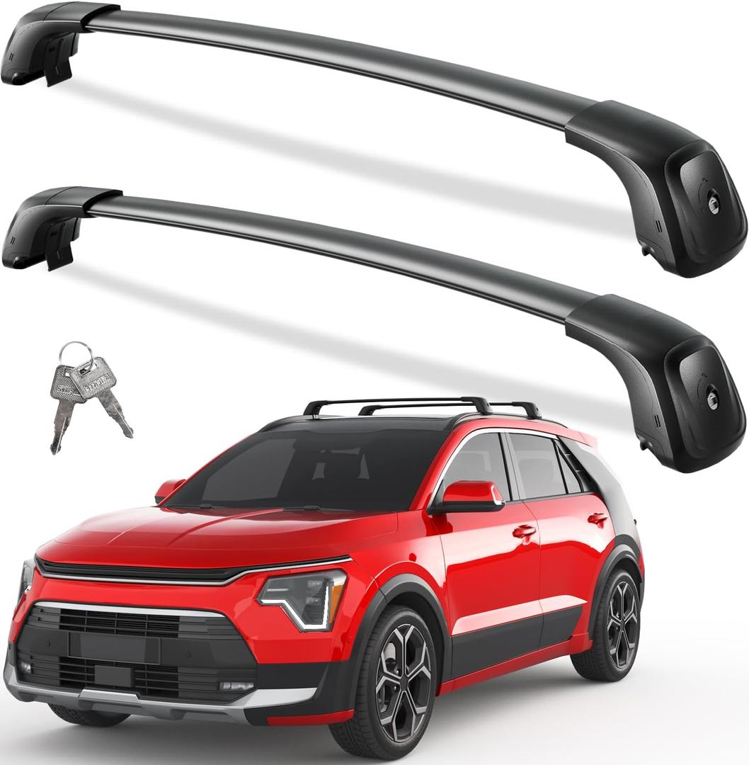 Wonderdriver 330lbs Roof Rack Cross Bars Compatible with Kia NIRO 2023-2026 with Flush Side Rails, Heavy Duty Aluminum Anti Theft Lockable Black Roof Rails Crossbars Rooftop Cargo Carrier Luggage