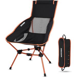 MARCHWAY Lightweight Folding High Back Camping Chair with Head Support, Stable Portable Compact for Outdoor Camp, Travel, Beach, Picnic, Festival, Hiking, Backpacking (Highback Orange)
