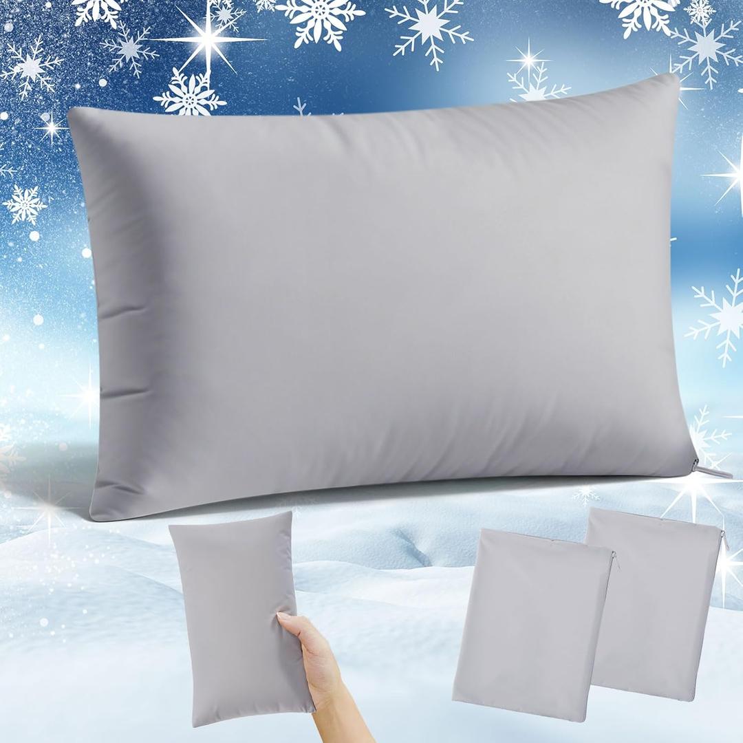 Hahafelt 2 Pack 7"x11" Cooling Small Pillowcase (Only Pillow Case) Mini Pillowcase with Zipper for Travel Sleeping Cars Dogs Cool Tiny Pillow Cover for Neck Wrist Lumbar Knee Cushion(Gray)