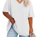 Women's Plus Size V Neck T Shirts Summer Half Sleeve Tees Casual Loose Fit Cotton Tunic Tops (3X-Large Plus)