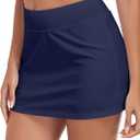 RELLECIGA Women's High Waisted Swim Skirt Built-in Shorts Tummy Control Swimsuit Skirt with Pocket (Large, Navy Blue)