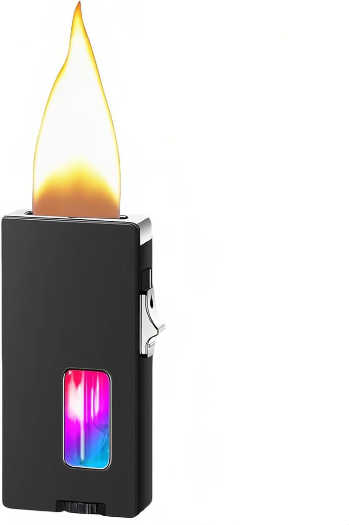Extra Wide Flame Butane Lighters, Gravity Sensing Shake to Ignite, Adjustable Flame Size, USB-C Charging and Refillable Lighter with Safety Lock (Fuel Not Included) (Black)