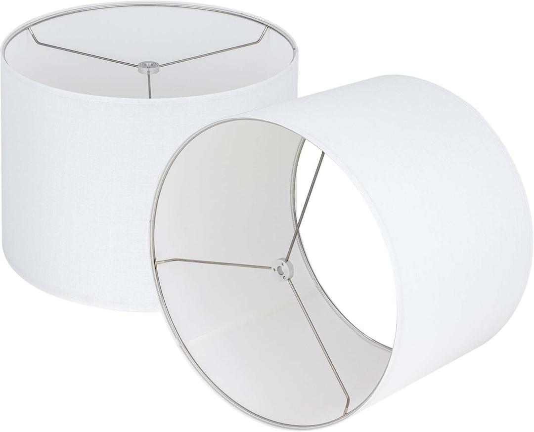 Wellmet White Set of 2 Drum Lampshades, Easy Assembly Required 18" Top x 18" Bottom x 12" High Replacement Lamp Shades, Fabric Lampshades for Table Lamps Floor Lamps, Metal Spider Fitter