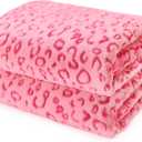 Pink Throw Blanket for Girls Women - Birthday Gifts for Teen Girls Her Sister, Soft Cozy Cute Fleece Blanket, Y2K Girly Room Decor, Coral Pink Plush Small Blanket for Couch Bed (baby size40" x 50" (100 x 130 cm), Leopard Print-1)