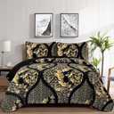 DJY Black Quilt Set California King Size, Boho Gold Damask Bedspread Coverlet Set Soft Lightweight Microfiber Luxury Bedding Set 3 Pieces for All Season (106"x96")