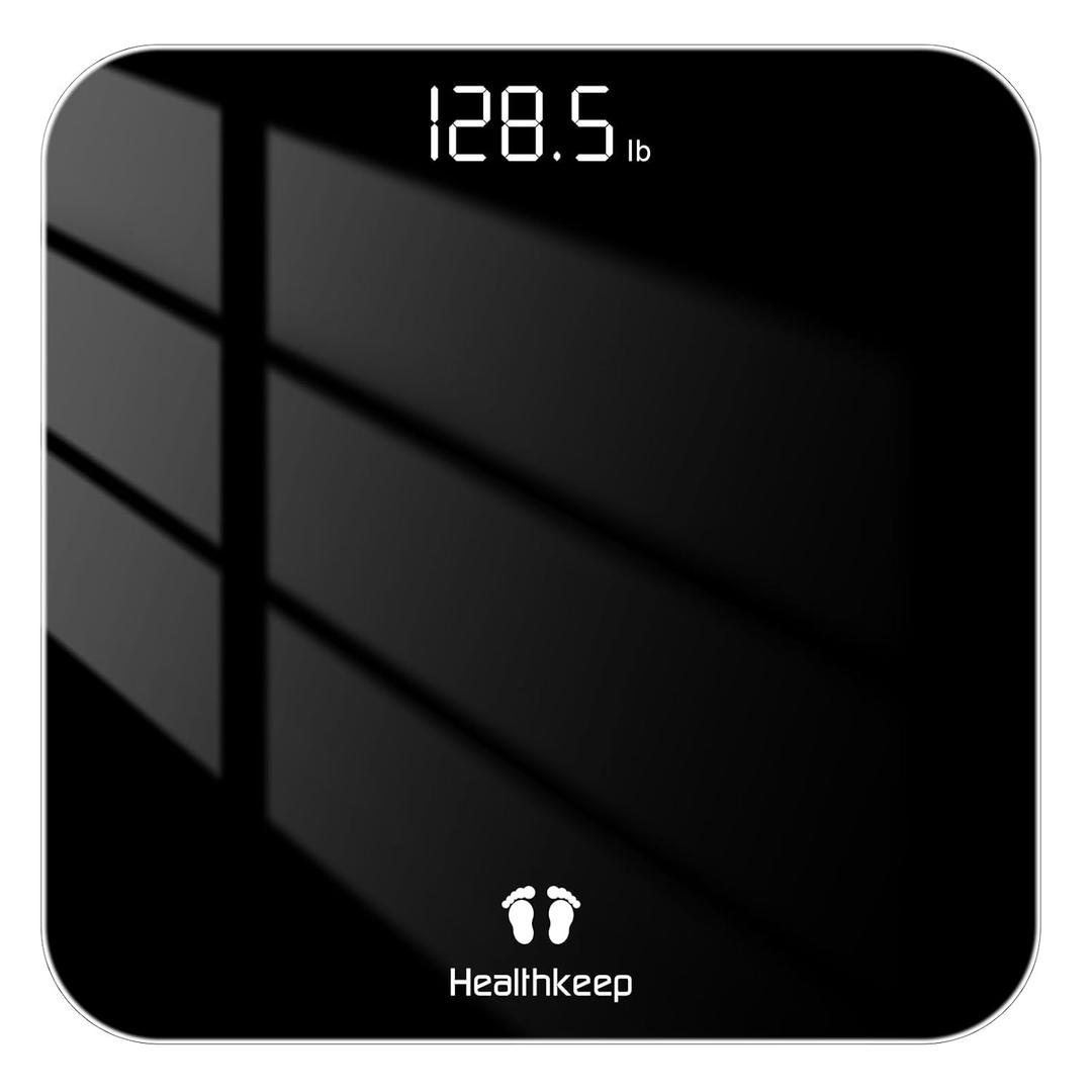 Digital Bathroom Scale for Body Weight: High-Precision 4-Sensor Accuracy, LED Display, 400lb/180kg Capacity, Safe Rounded Corners, Batteries Included